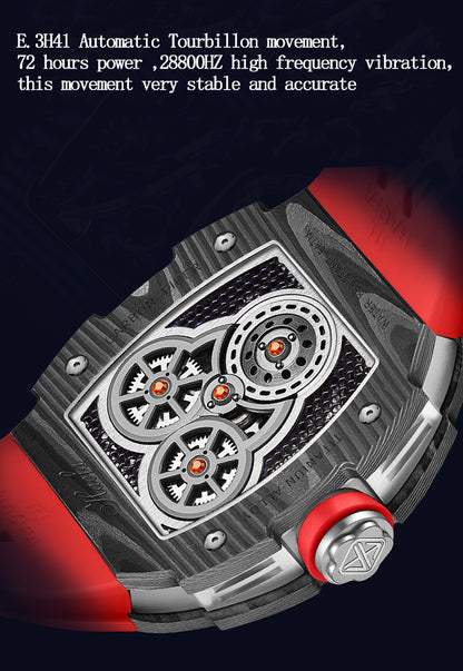 HAOFA Automatic Tourbillon double barrels Movement 72 hours power NTPT(carbon fiber）bezel  Titanium magnesium case 1922