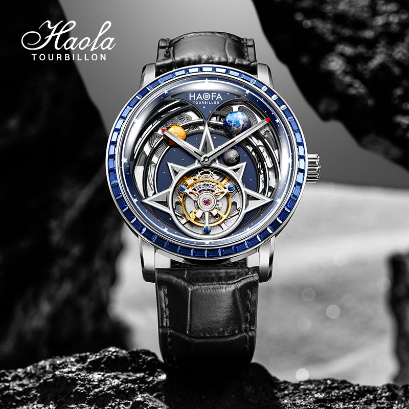 HAOFA 3D GALAXY DOUBLE BARREL AUTOMATIC TOURBILLON K9 Crystal Bezel (GIFT CRYSTAL GALAXY BALL ) MODEL 2269