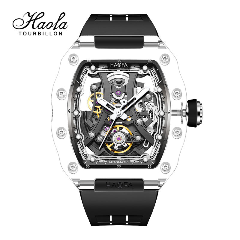 Haofa 2326 K9 Crystal Racing Track Dial Transparent Case 72H Watch