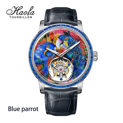 【Pre-sale】Haofa 2261 Karat Gold Cloisonne Enamelled Zircon Bezel Flying Tourbillon Watch