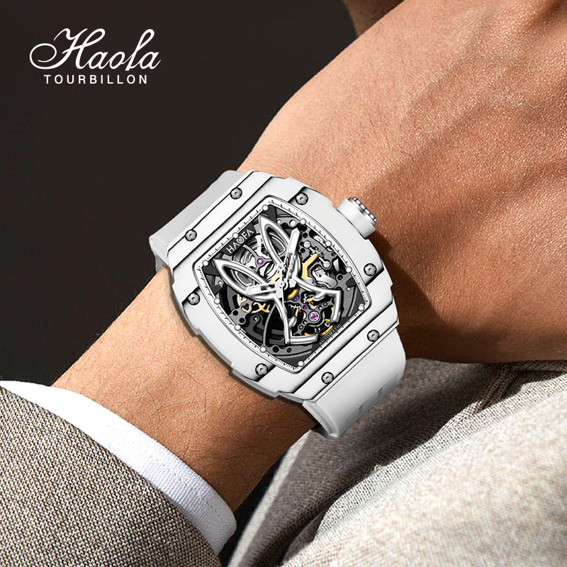 HAOFA 1985 Carbon Fiber Automatic Mechanical Rabbit Watches 80H Power Reserve Super Luminous