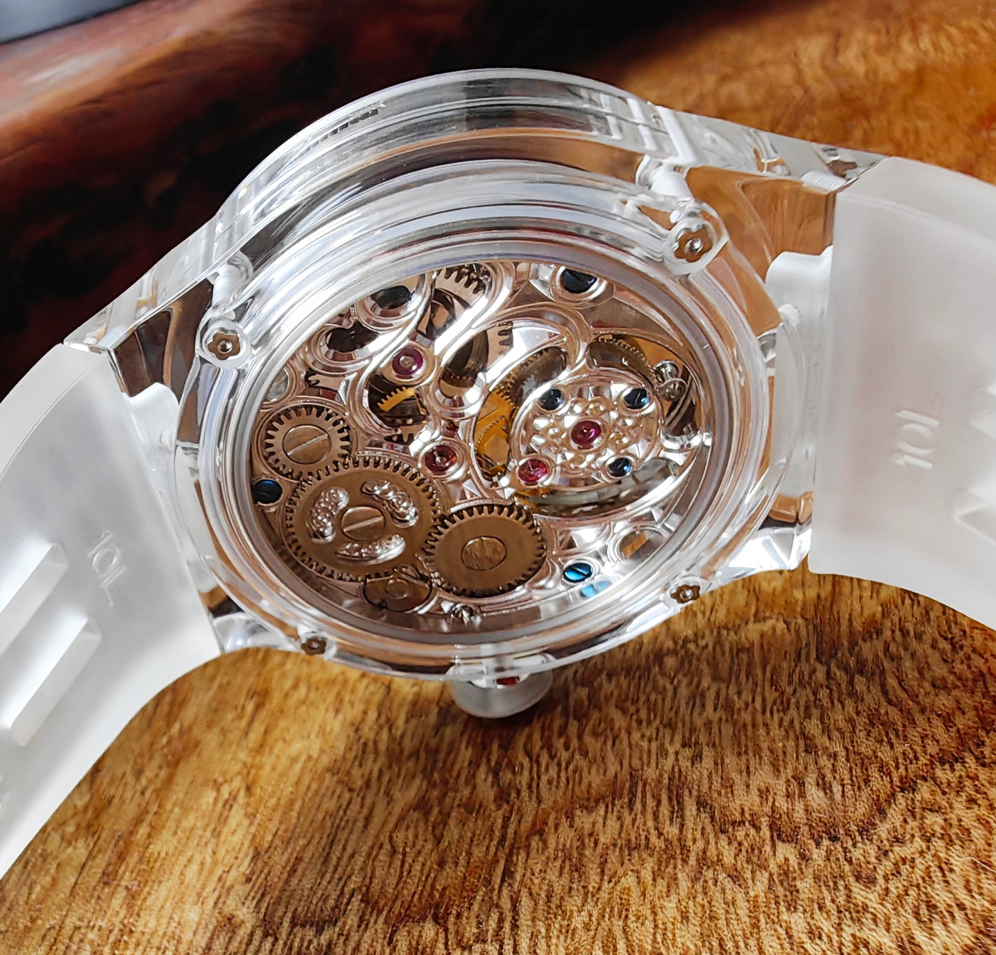 Haofa K9 Crystal Case Skeleton Tourbillon GMT Watch 2231