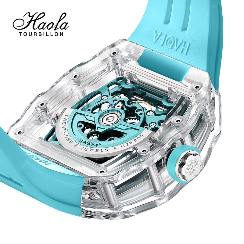 Haofa 2326 K9 Crystal Racing Track Dial Transparent Case 72H Watch