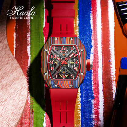 Haofa 1975 Colorful Carbon Fiber Case Automatic Movement 80H Power Reserve Skeleton Sapphire Crystal Wrist Watch