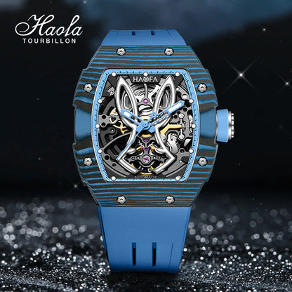 HAOFA 1985 Carbon Fiber Automatic Mechanical Rabbit Watches 80H Power Reserve Super Luminous