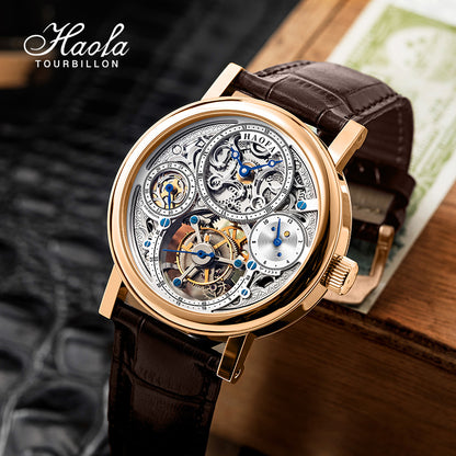 Haofa K012 Skeleton Carving 12 Hour And 24 Hour Display Dial 18K Manual Tourbillon Watch