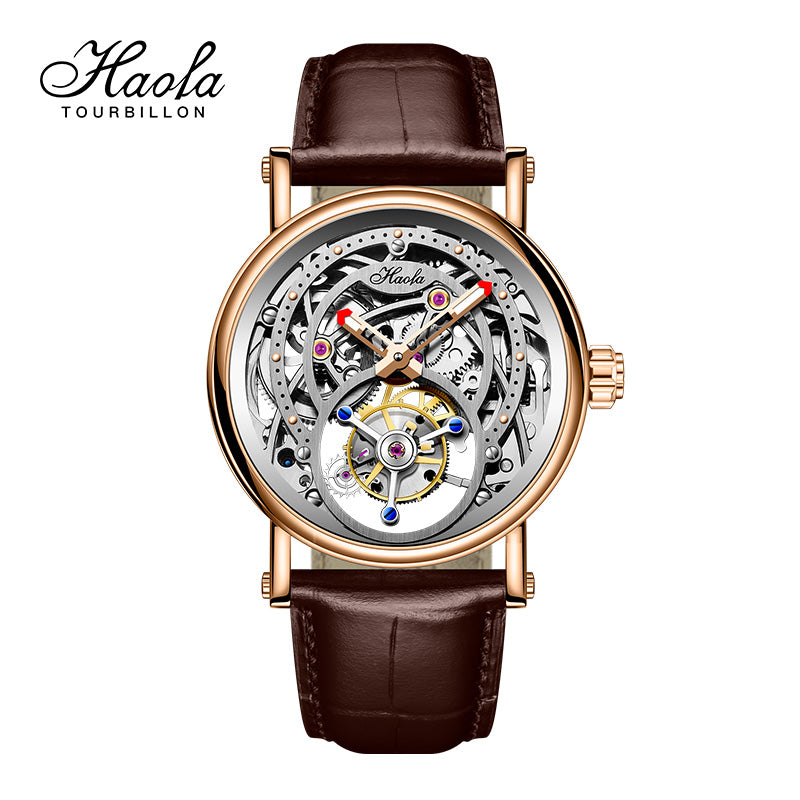 Haofa 1603 CNC Engraving Flying Tourbillon Skeleton Dial Manual Winding Watch