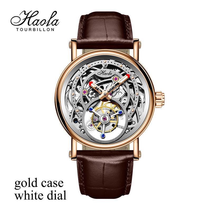 Haofa 1603 CNC Engraving Flying Tourbillon Skeleton Dial Manual Winding Watch