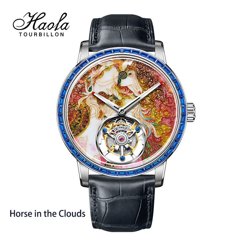 【Pre-sale】Haofa 2261 Karat Gold Cloisonne Enamelled Zircon Bezel Flying Tourbillon Watch