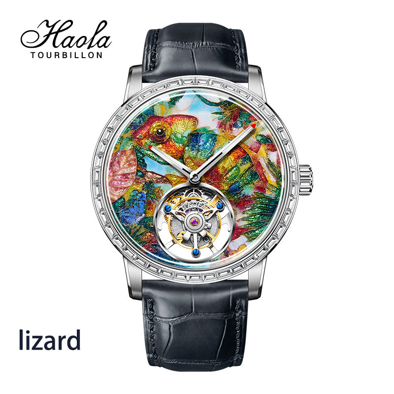 【Pre-sale】Haofa 2261 Karat Gold Cloisonne Enamelled Zircon Bezel Flying Tourbillon Watch