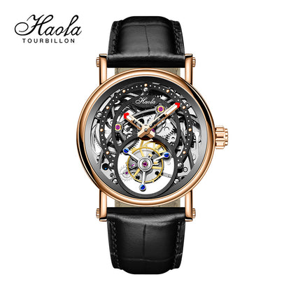 Haofa 1603 CNC Engraving Flying Tourbillon Skeleton Dial Manual Winding Watch