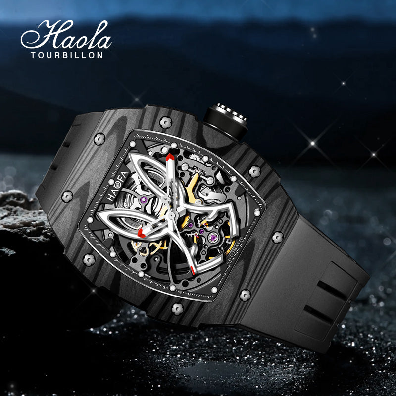 HAOFA 1985 Carbon Fiber Automatic Mechanical Rabbit Watches 80H Power Reserve Super Luminous