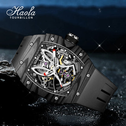 HAOFA 1985 Carbon Fiber Automatic Mechanical Rabbit Watches 80H Power Reserve Super Luminous