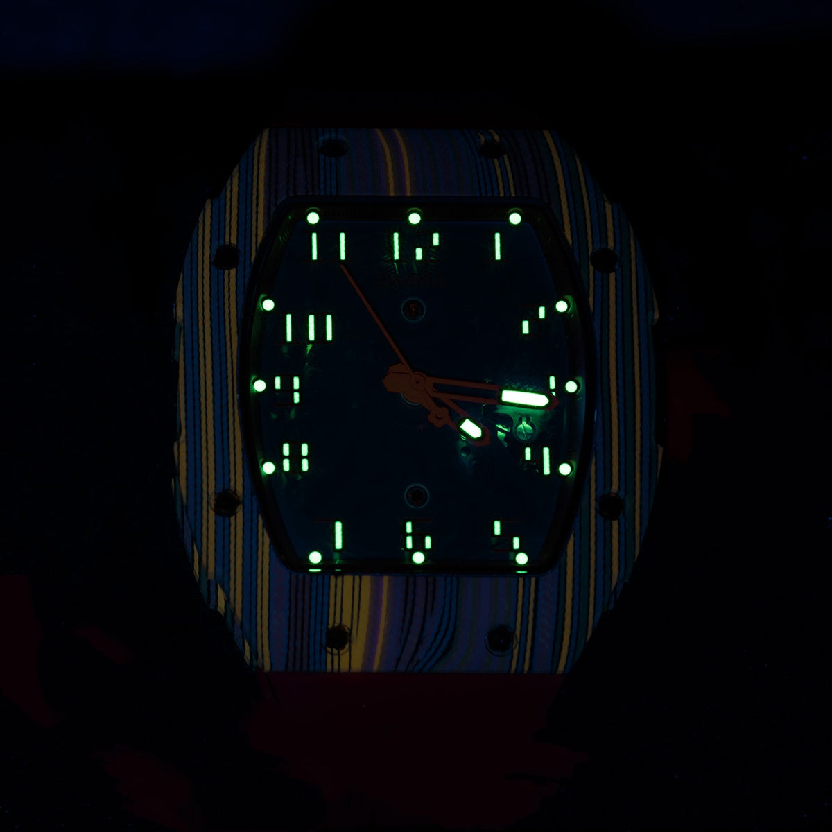 Haofa 1975 Colorful Carbon Fiber Case Automatic Movement 80H Power Reserve Skeleton Sapphire Crystal Wrist Watch