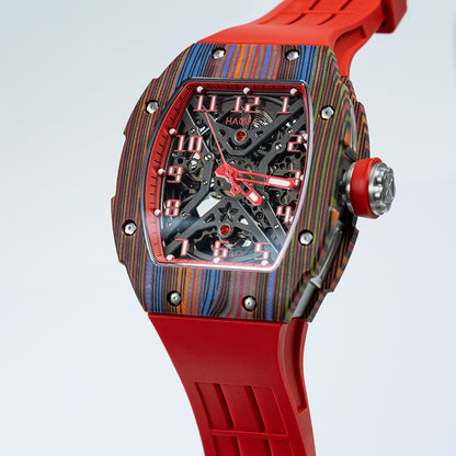 Haofa 1975 Colorful Carbon Fiber Case Automatic Movement 80H Power Reserve Skeleton Sapphire Crystal Wrist Watch