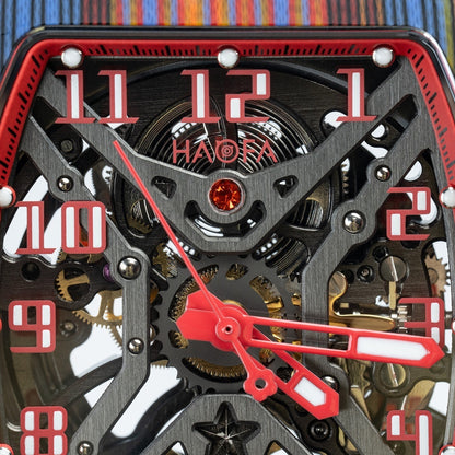 Haofa 1975 Colorful Carbon Fiber Case Automatic Movement 80H Power Reserve Skeleton Sapphire Crystal Wrist Watch