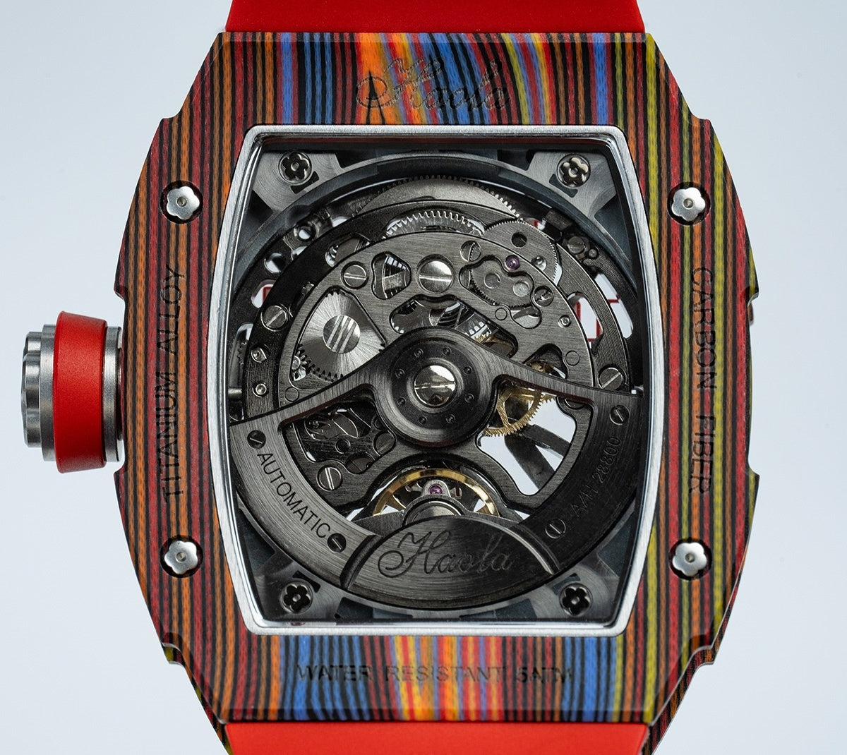 Haofa 1975 Colorful Carbon Fiber Case Automatic Movement 80H Power Reserve Skeleton Sapphire Crystal Wrist Watch