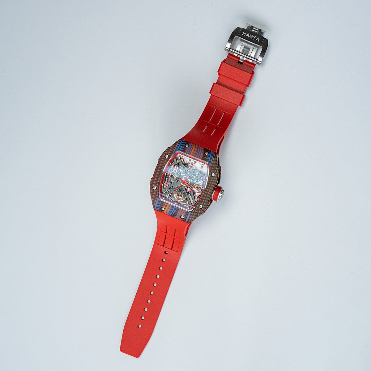 Haofa 1975 Colorful Carbon Fiber Case Automatic Movement 80H Power Reserve Skeleton Sapphire Crystal Wrist Watch