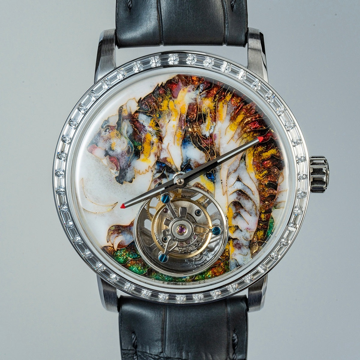 【Pre-sale】Haofa 2261 Karat Gold Cloisonne Enamelled Zircon Bezel Flying Tourbillon Watch