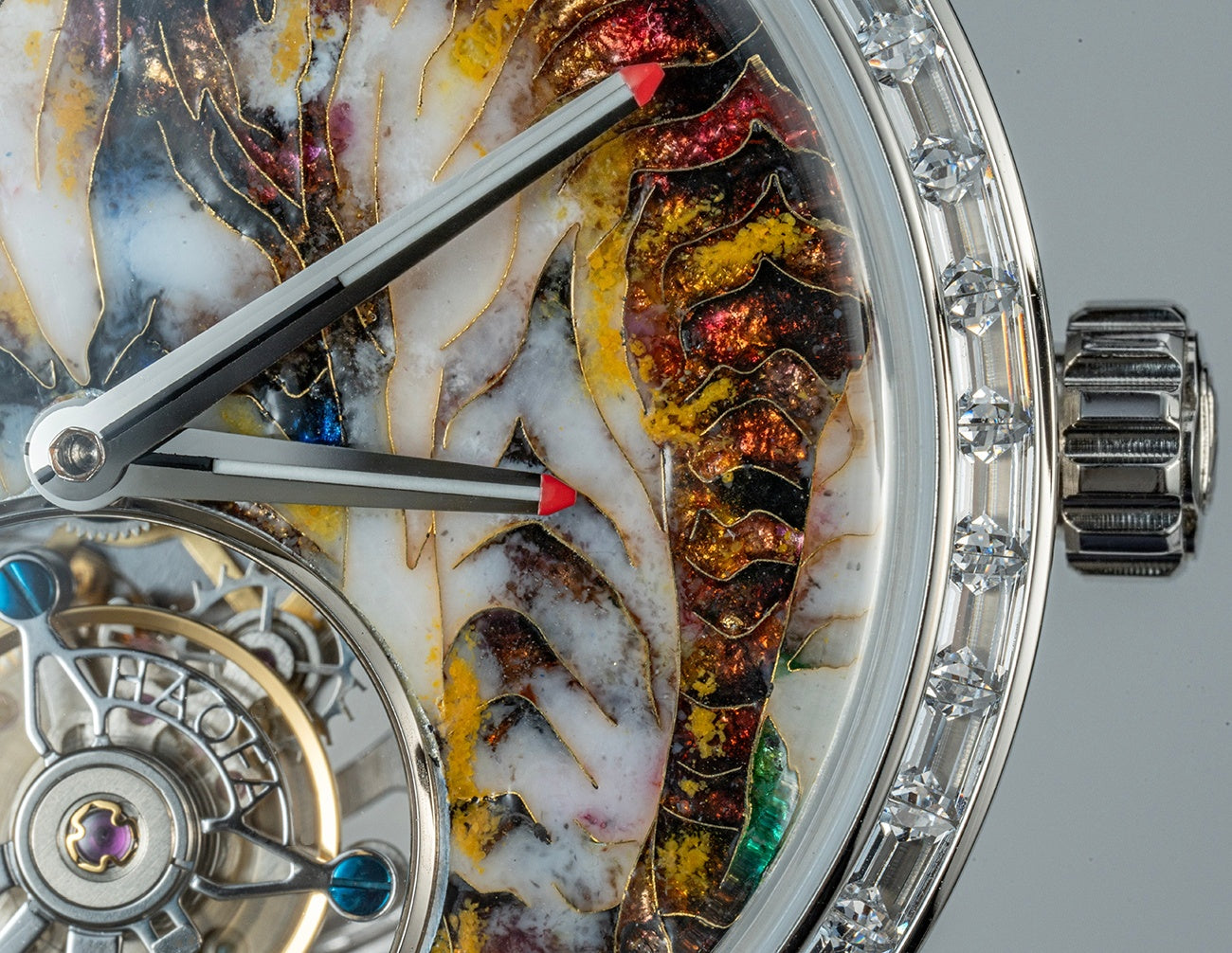 【Pre-sale】Haofa 2261 Karat Gold Cloisonne Enamelled Zircon Bezel Flying Tourbillon Watch