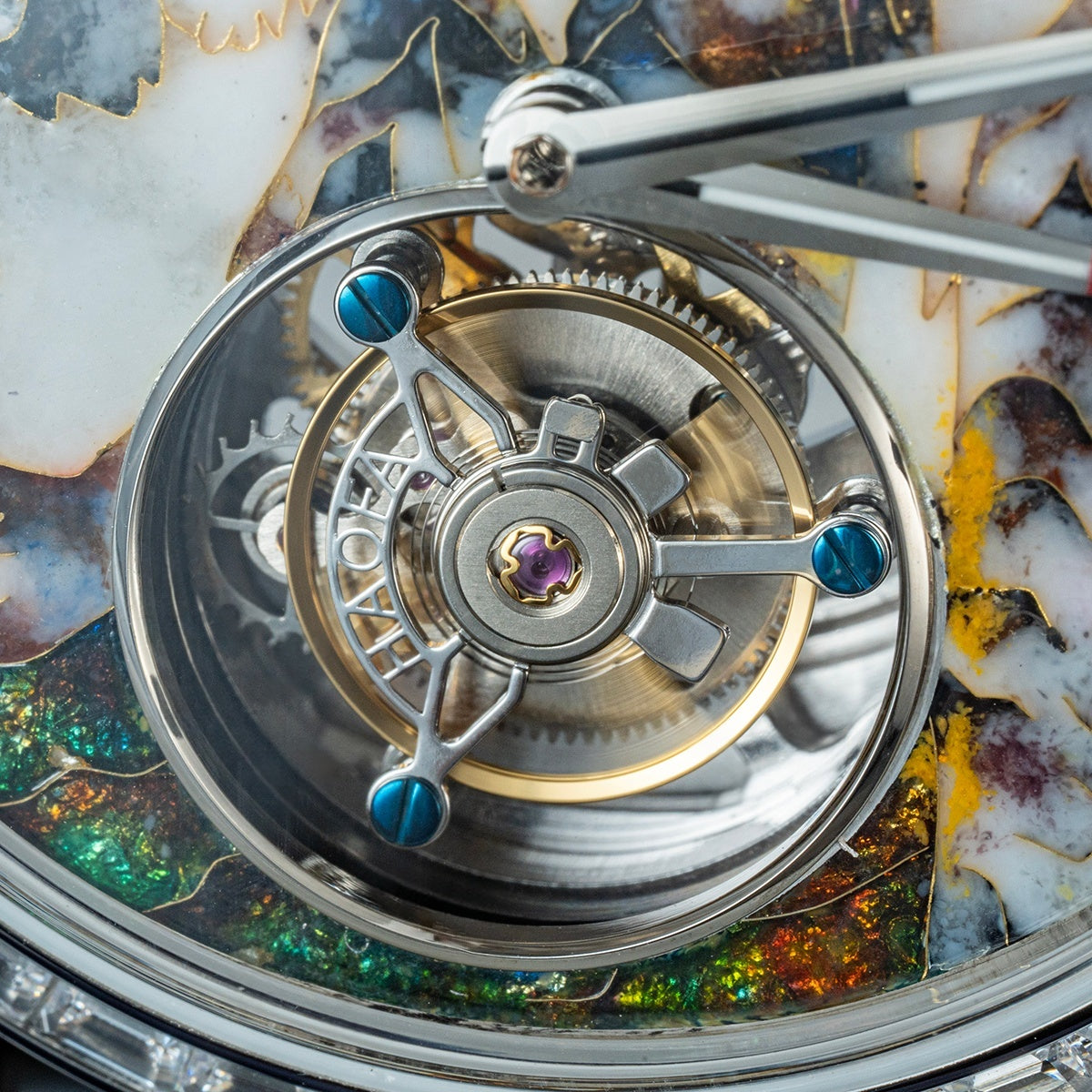 【Pre-sale】Haofa 2261 Karat Gold Cloisonne Enamelled Zircon Bezel Flying Tourbillon Watch