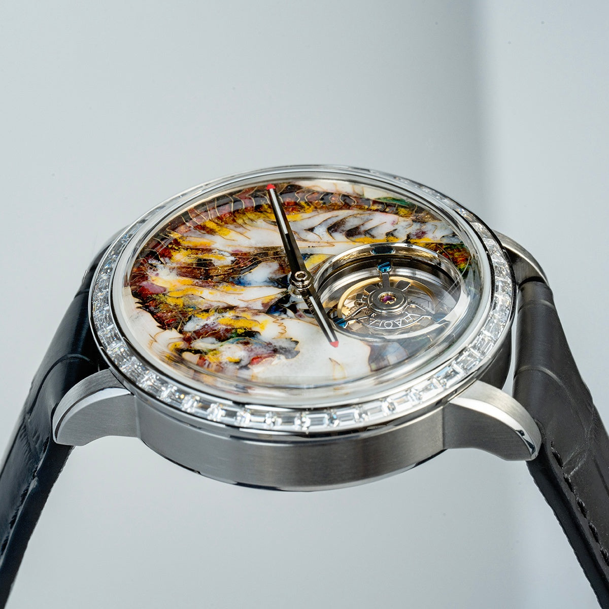 【Pre-sale】Haofa 2261 Karat Gold Cloisonne Enamelled Zircon Bezel Flying Tourbillon Watch