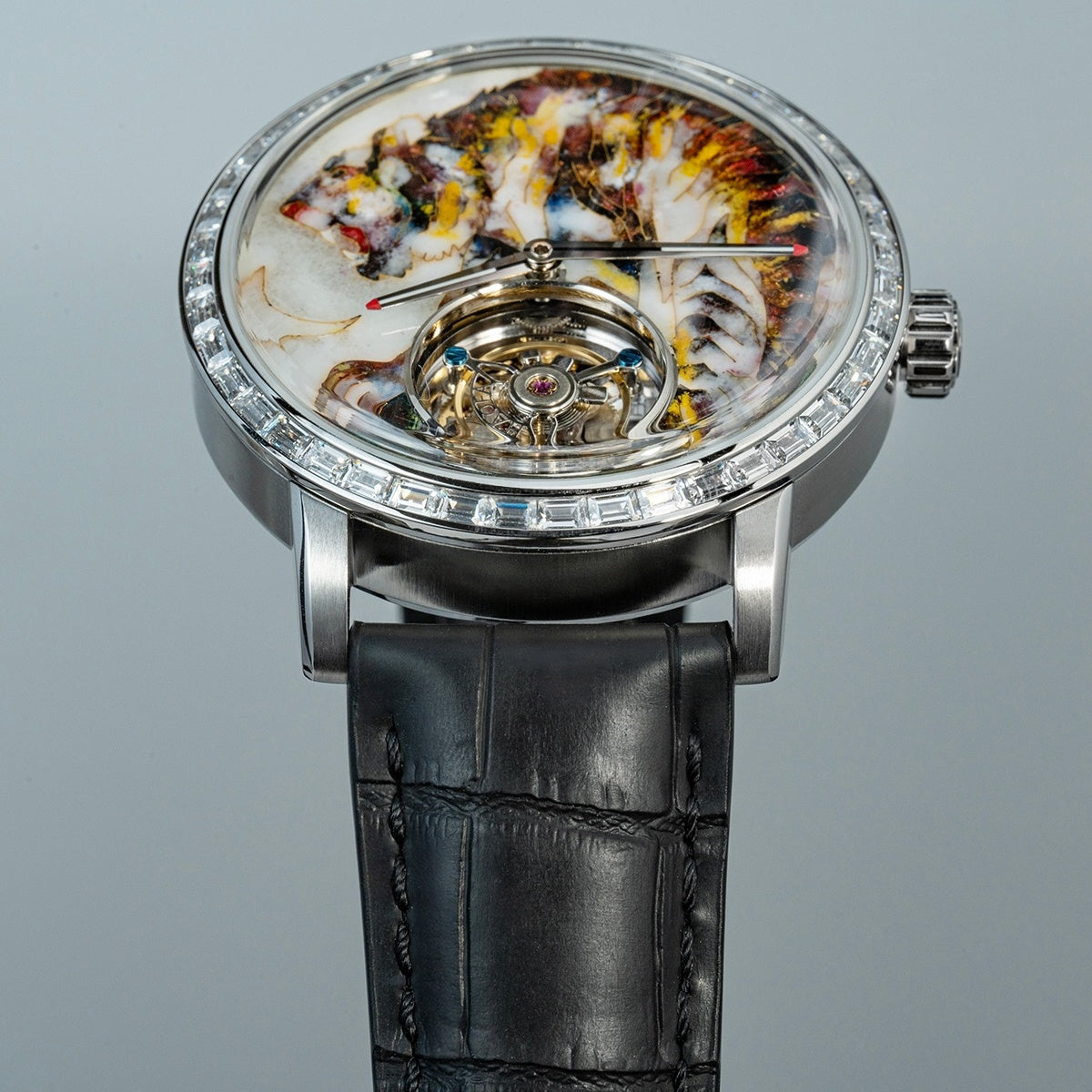 【Pre-sale】Haofa 2261 Karat Gold Cloisonne Enamelled Zircon Bezel Flying Tourbillon Watch