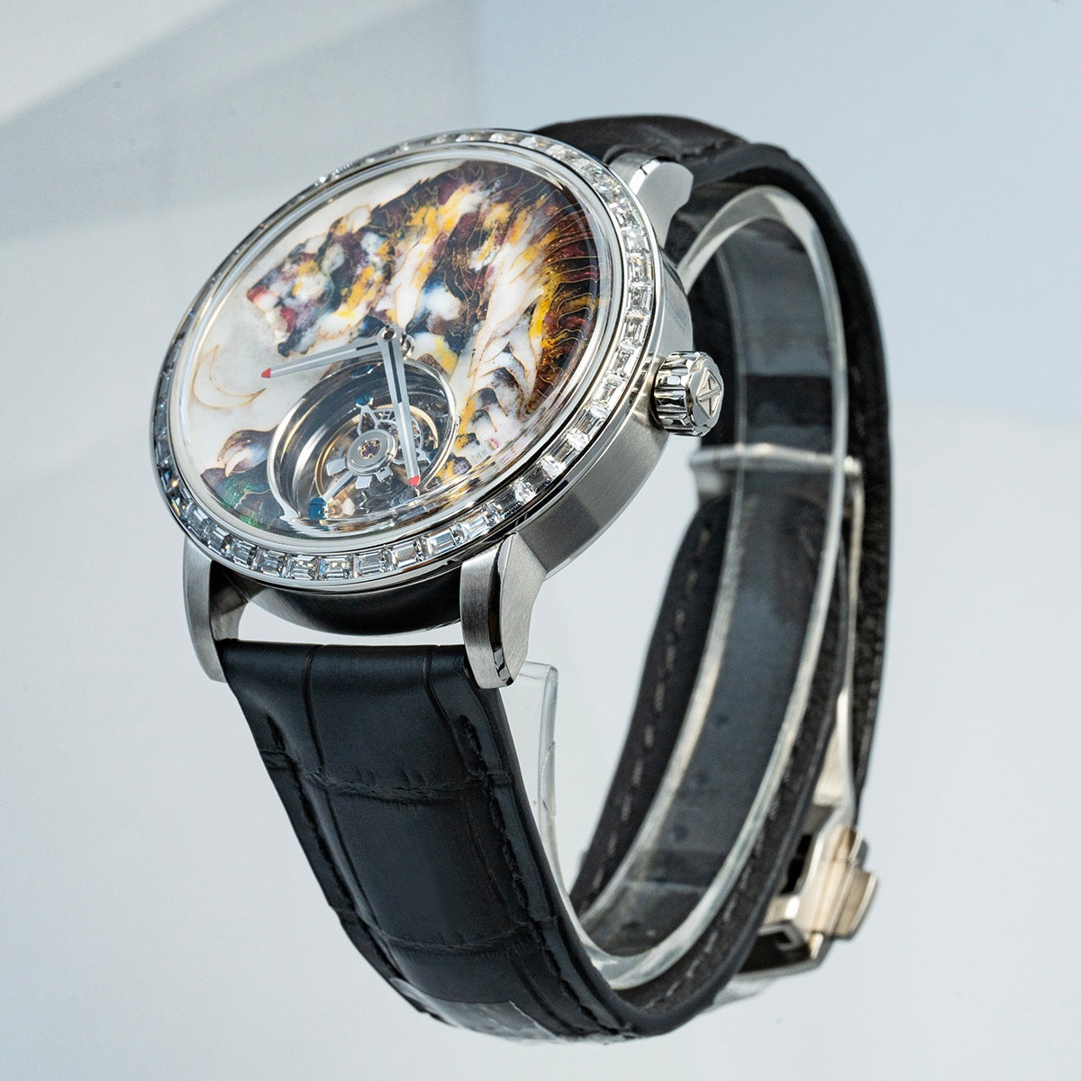 【Pre-sale】Haofa 2261 Karat Gold Cloisonne Enamelled Zircon Bezel Flying Tourbillon Watch
