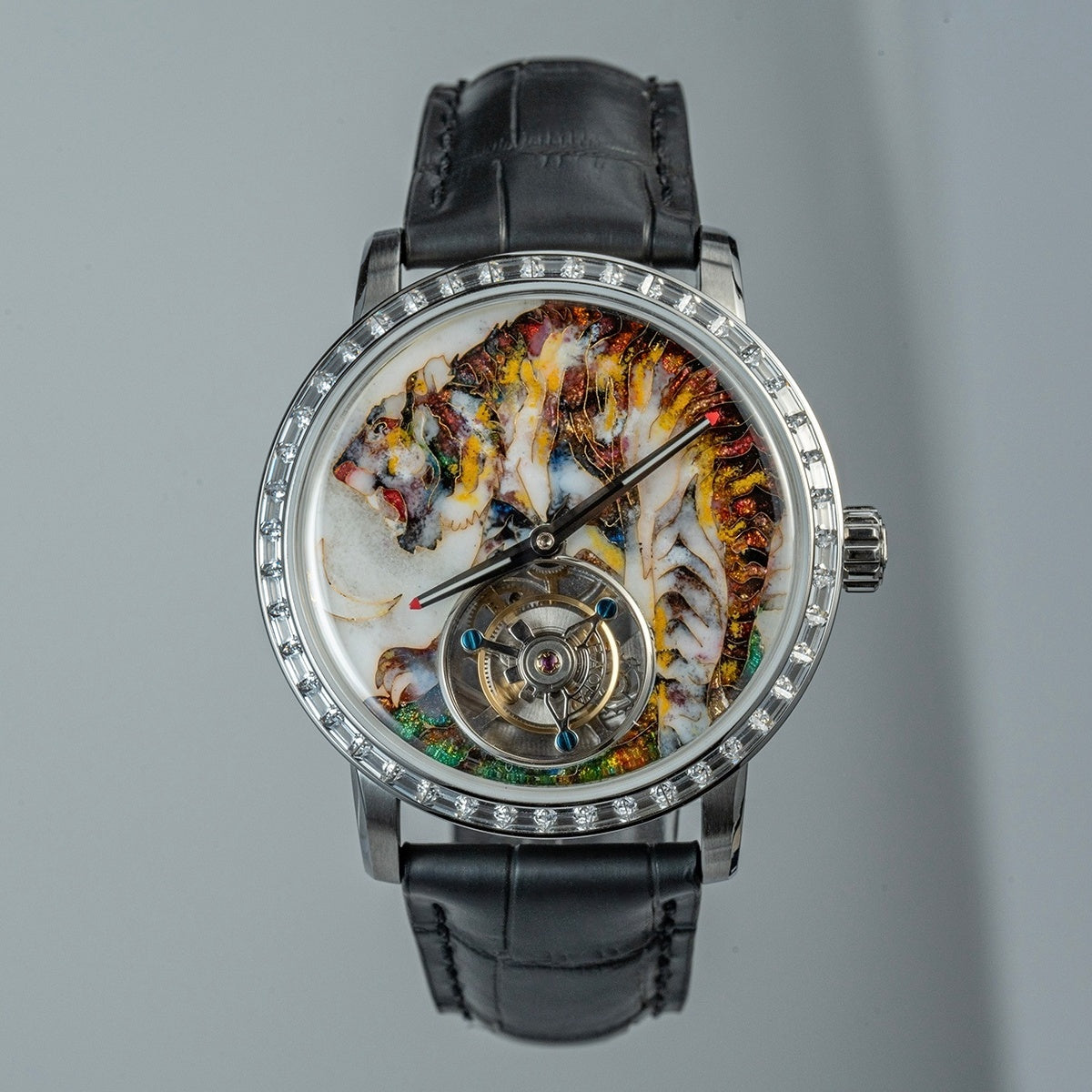 【Pre-sale】Haofa 2261 Karat Gold Cloisonne Enamelled Zircon Bezel Flying Tourbillon Watch