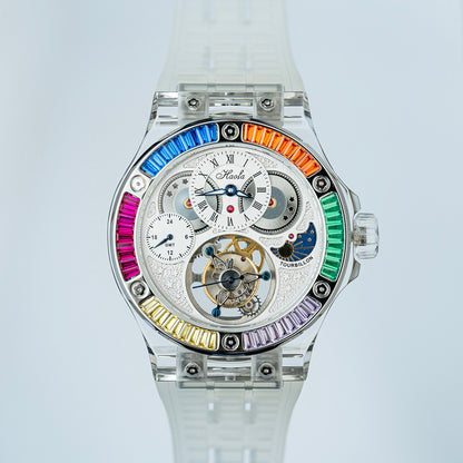 Haofa Crystal Case Skeleton Tourbillon GMT Watch 2101
