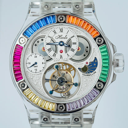 Haofa Crystal Case Skeleton Tourbillon GMT Watch 2101