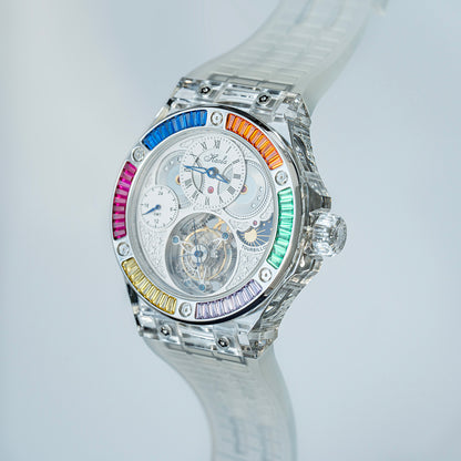 Haofa Crystal Case Skeleton Tourbillon GMT Watch 2101
