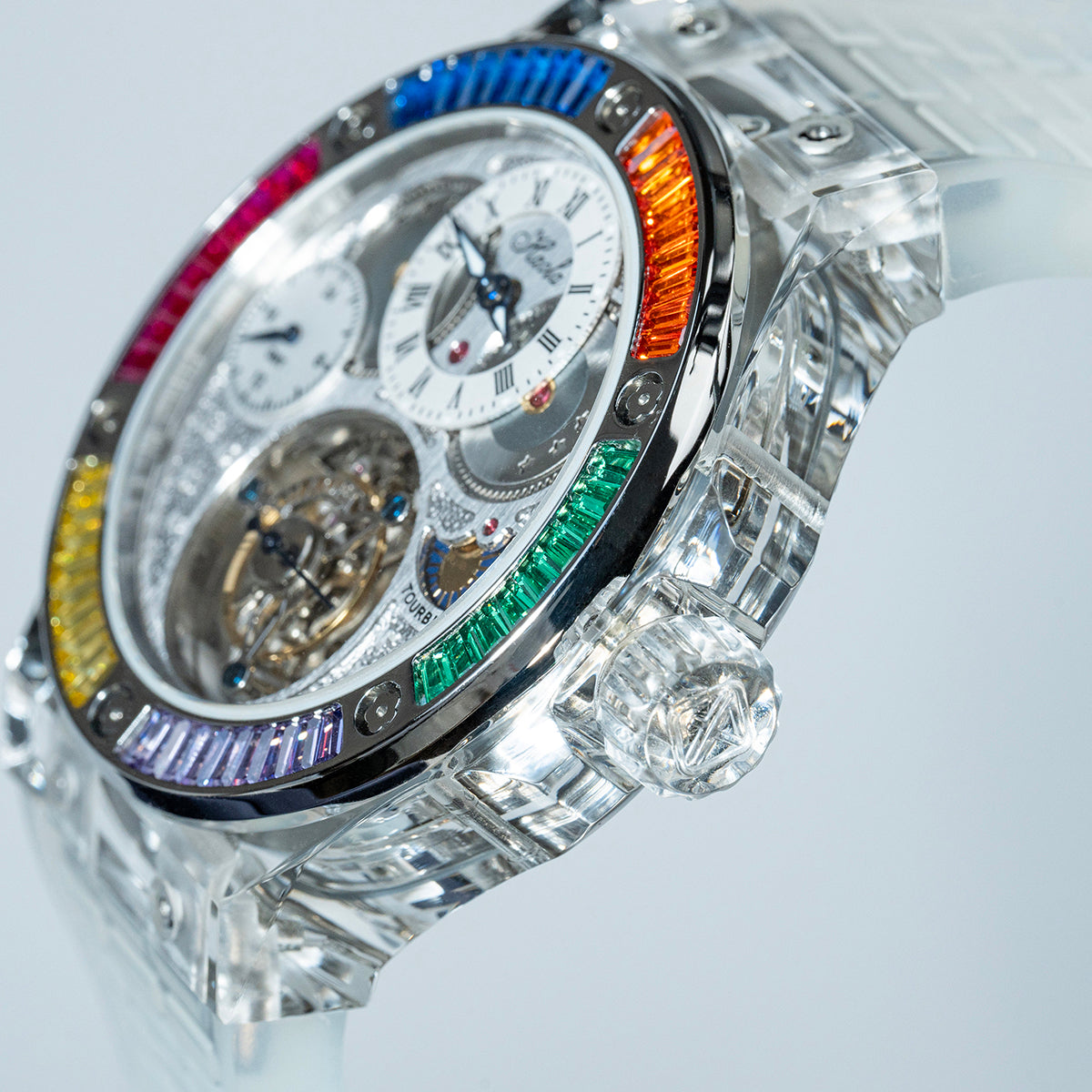 Haofa Crystal Case Skeleton Tourbillon GMT Watch 2101