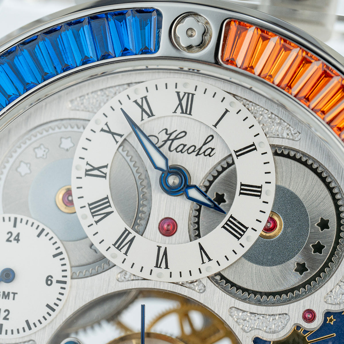 Haofa Crystal Case Skeleton Tourbillon GMT Watch 2101