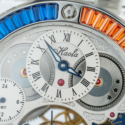 Haofa Crystal Case Skeleton Tourbillon GMT Watch 2101