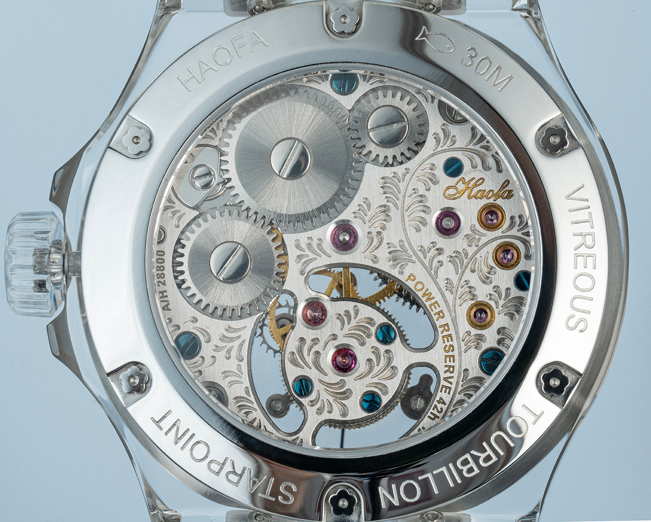 Haofa Crystal Case Skeleton Tourbillon GMT Watch 2101