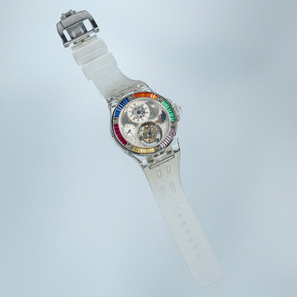 Haofa Crystal Case Skeleton Tourbillon GMT Watch 2101