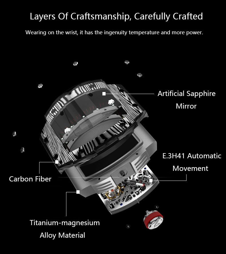 HAOFA Automatic Tourbillon Movement Free-sprung Balance 1901-1 Double Spring carbon fiber bezel Titanium magnesium