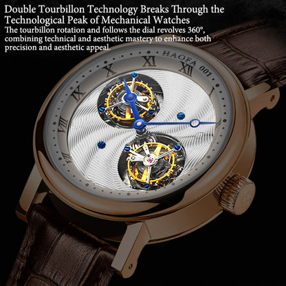 Hoafa Luxury Double Tourbillon and one Carrousel Flywheel Tourbillon Mechanical Karat Watch For Men Sapphire 18K Real Gold  Mens Watch Limited Edition K001