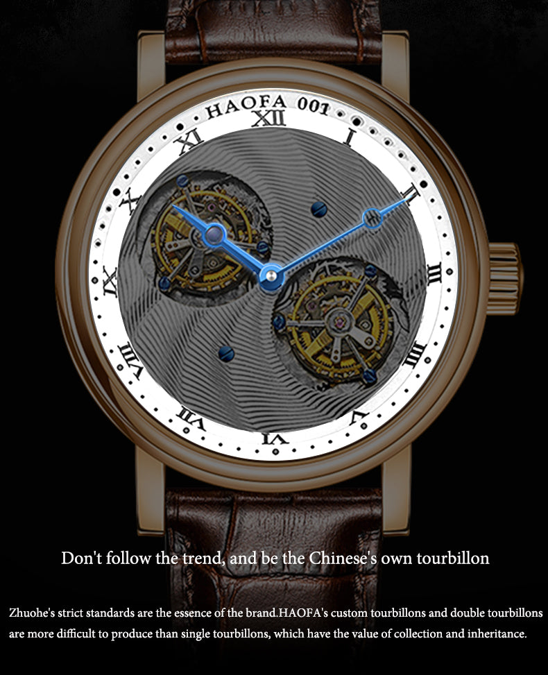 Hoafa Luxury Double Tourbillon and one Carrousel Flywheel Tourbillon Mechanical Karat Watch For Men Sapphire 18K Real Gold  Mens Watch Limited Edition K001