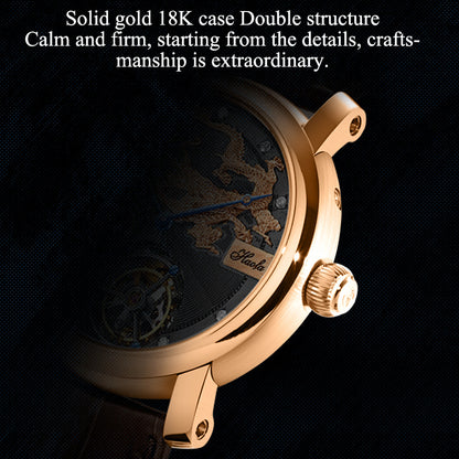 HAOFA Luxury 18K Gold Double Tourbillon Movement real Diamond Karat Watch K002