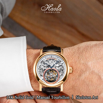 Haofa K008 18K Gold 3D Carving Tourbillon Karat Watch