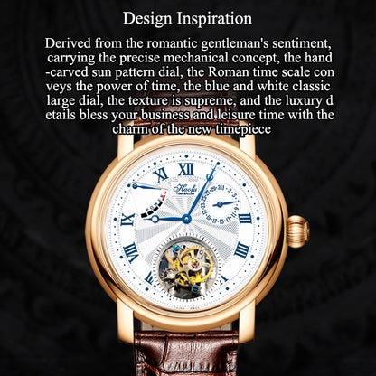 Haofa K010 18K Sunburst Roman Dial Calendar Power Reserve Display Tourbillon Watch