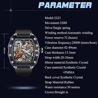 Haofa Crystal 2323 3D Dragon and Horse 72H Automatic Watch