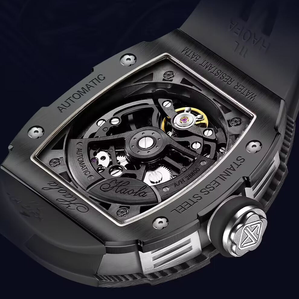 Haofa Automatic Mechanical Men Skeleton Sapphire Waterproof Luxury Carbon Fiber Luminous Watch 1923