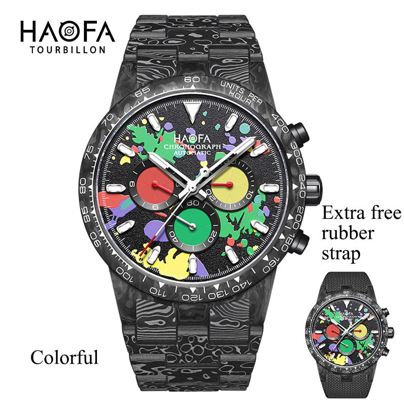 HAOFA 2366-1 Full Carbon Fiber Automatic Chronograph Movement Screw-in crown Watch