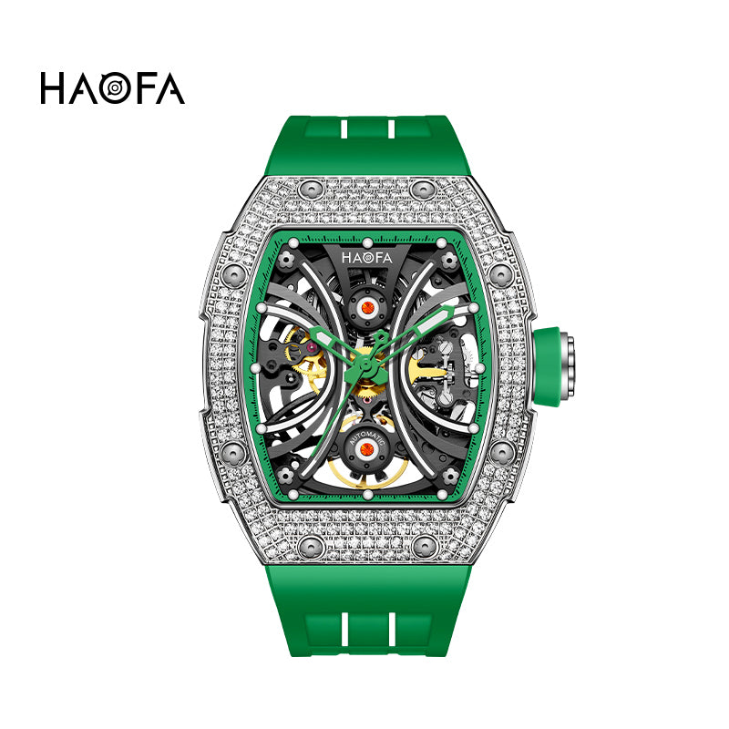 Haofa 1909S Men‘s Automatic Winding Watches Full Diamond Stainless Steel Case