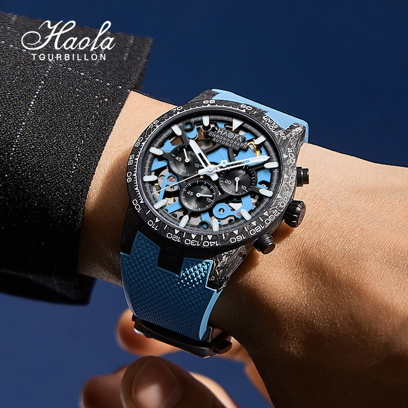 【Pre-sale】HAOFA 2367 3D Skeleton Automatic Chronograph Movement Full Carbon Fiber Screw-in crown Watch