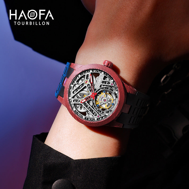 HAOFA 2330 Double Spring Carbon Fibre Round Automatic Tourbillon Watch