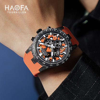 HAOFA 2367 3D Skeleton Automatic Chronograph Movement Full Carbon Fiber Screw-in crown Watch